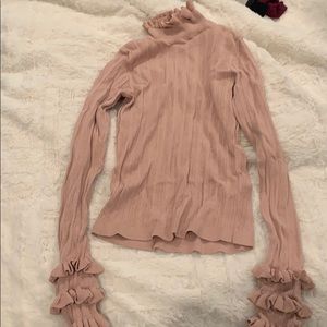 ZARA ruffle pink knit turtle neck blouse